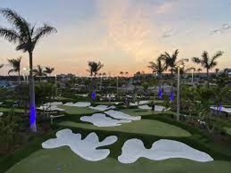 Mini golf course at sunset
